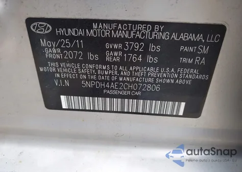 2012 Hyundai Elantra Gls из США, поврежденный, VIN 5NPDH4AE2CH072806